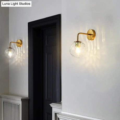 Minimalist Rippled Glass Sphere Wall Lamp With Gold Sconce Lighting