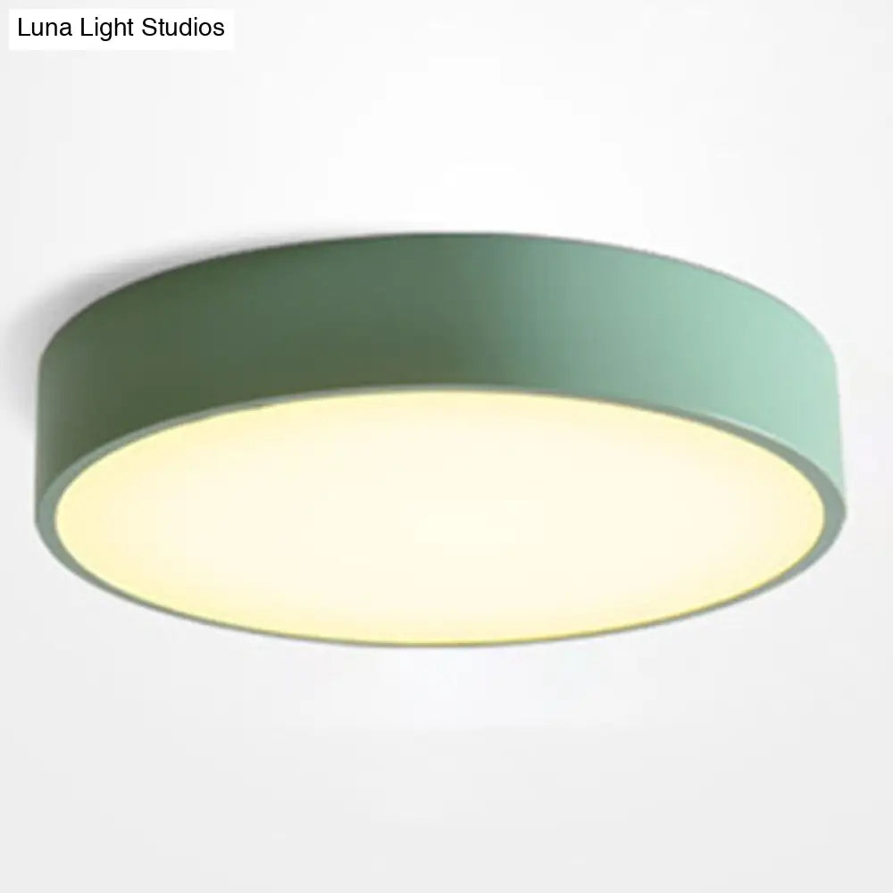 Minimalist Round Flush Mount Ceiling Lighting Fixture - 1 Light Aluminum Green / 12