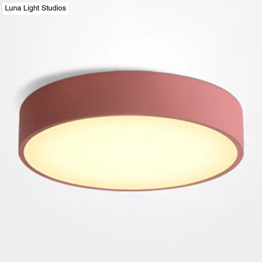 Minimalist Round Flush Mount Ceiling Lighting Fixture - 1 Light Aluminum Red / 12’