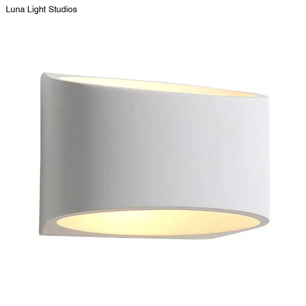 Minimalist Round Gypsum Led Sconce Light Fixture - White Wall Mount Lamp For Hallway