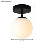 Minimalist Semi - Flushmount Brass/Black Close To Ceiling Light With Frosted Globe Glass Shade