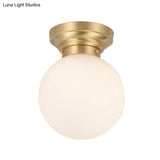Minimalist Semi - Flushmount Brass/Black Close To Ceiling Light With Frosted Globe Glass Shade