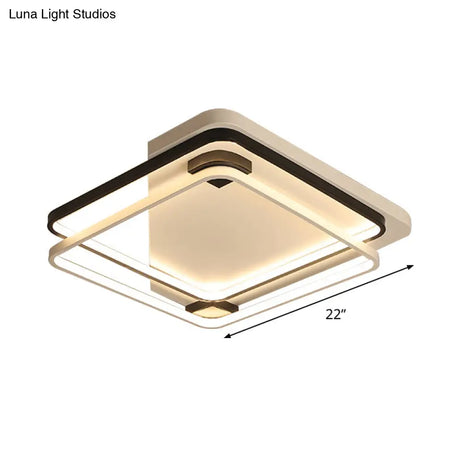 Minimalist Silica Gel Led Ceiling Lamp With Dual Square Ring Design In Warm/White Light -