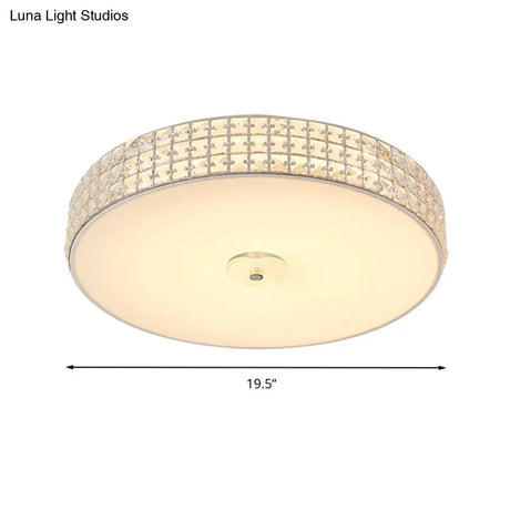 Minimalist Silver K9 Crystal Drum Flush Mount Led Ceiling Light - Perfect For Bedroom