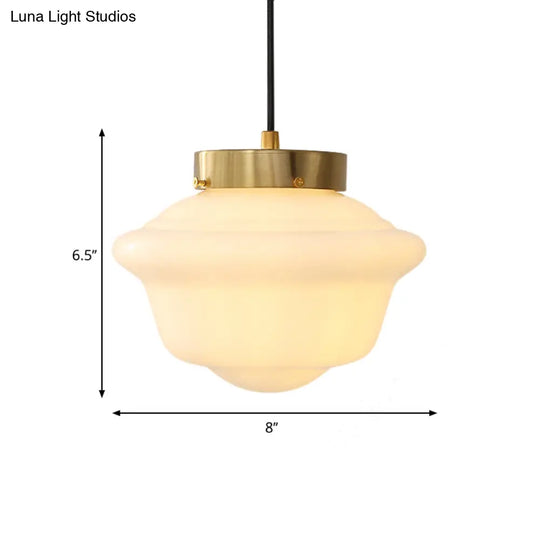Minimalist White Glass Pendant Ceiling Light Gyro Shape Single Brass Hanging Design For Restaurants