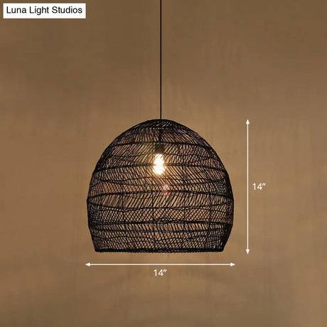 Minimalist Single-Bulb Hanging Lamp With Rattan Shade | Restaurant Ceiling Light