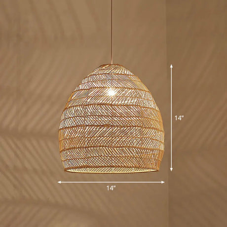 Minimalist Single-Bulb Hanging Lamp With Rattan Shade | Restaurant Ceiling Light Wood / 14