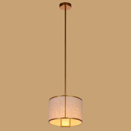 Minimalist Single-Light Fabric Drum Pendant For Living Room With 47 Carbon Steel Rod Bronze / 10