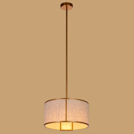 Minimalist Single-Light Fabric Drum Pendant For Living Room With 47 Carbon Steel Rod Bronze / 14