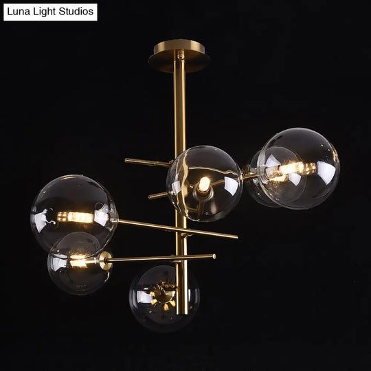 Minimalist Smoke Gray Glass Semi Flush Mount Light With Brass Accents - 6/9 Globe Shaped Fixture