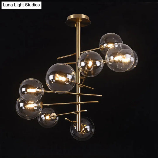 Minimalist Smoke Gray Glass Semi Flush Mount Light With Brass Accents - 6/9 Globe Shaped Fixture