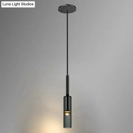 Minimalist Smoke Grey Glass Tube Hanging Light - 1-Light Black Suspension For Bedroom