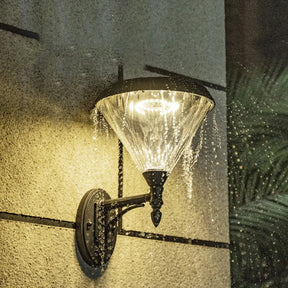 Minimalist Solar Led Wall Lamp In Black - Acrylic Conical Fixture For Porch Mount