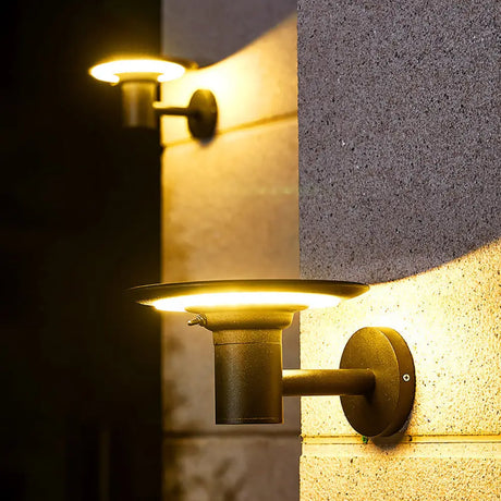 Minimalist Solar Wall Light For Courtyard With Black Tray Design And Led Aluminum Sconce