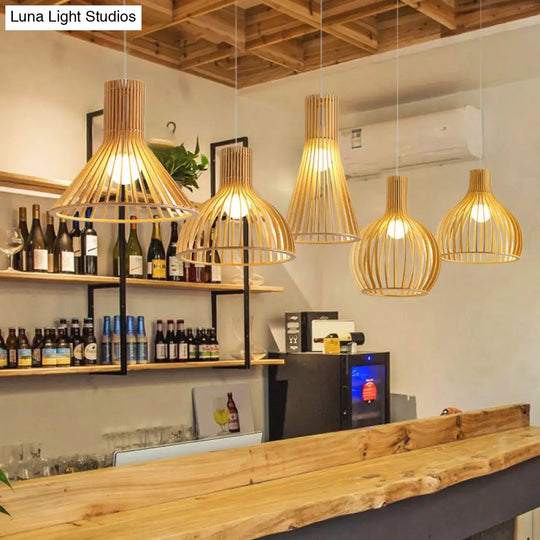 Minimalist Southeast Asian Ceiling Pendant Light - Elegant Wood Finish For Restaurants