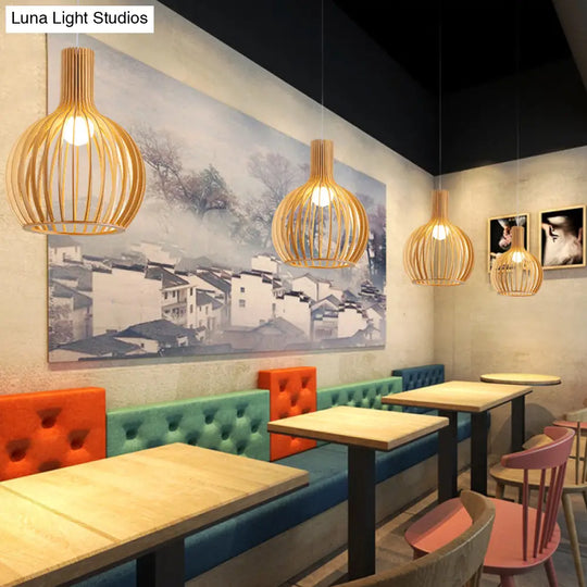 Minimalist Southeast Asian Ceiling Pendant Light - Elegant Wood Finish For Restaurants