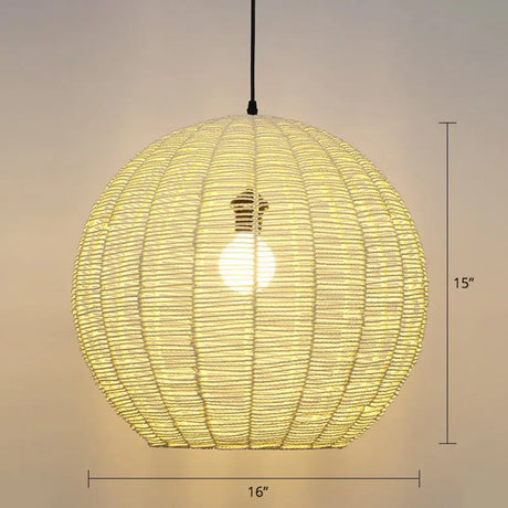 Minimalist Sphere Shaped Rattan Pendant Ceiling Light For Restaurants Yellow / 16’