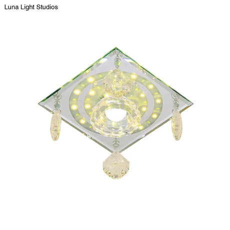Minimalist Square Clear Crystal Led Flushmount Ceiling Light For Hallways