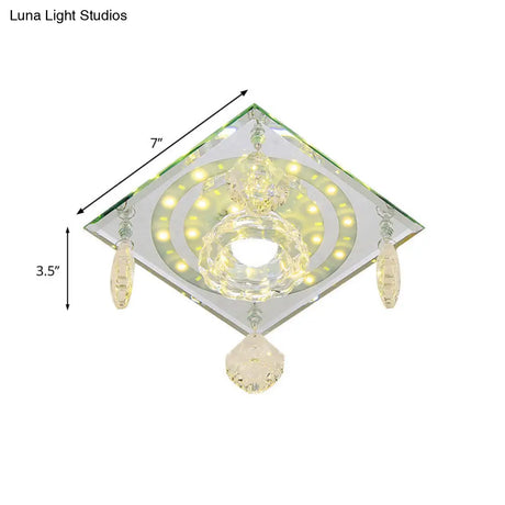 Minimalist Square Clear Crystal Led Flushmount Ceiling Light For Hallways
