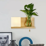 Minimalist Square Led Wall Sconce In White Glass With Wood Accent - 1 Head Left/Right / Left