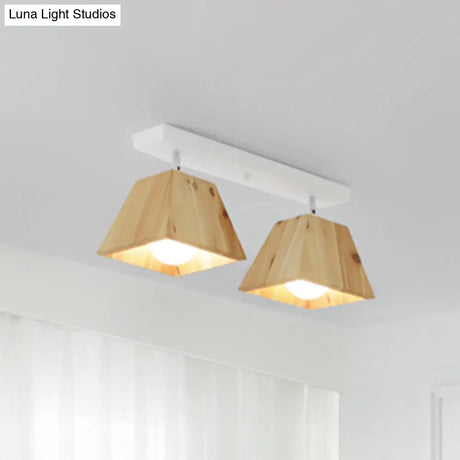 Minimalist Square Wooden White Ceiling Flush Mount Light Fixture