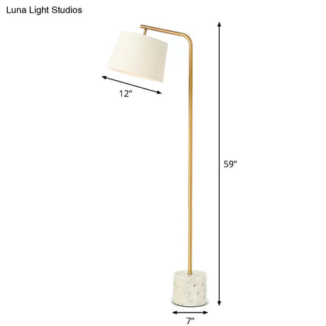 Minimalist Tapered Drum Fabric Floor Light With Marble Base - White Standing Lamp
