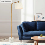Minimalist Tapered Drum Fabric Floor Light With Marble Base - White Standing Lamp