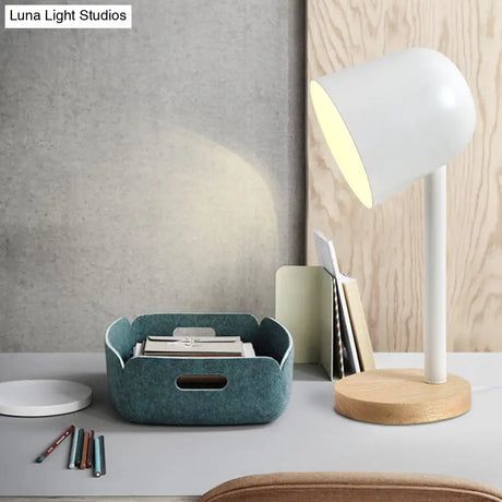 Minimalist White/Blue/Green Domed Desk Reading Lamp With Wooden Base