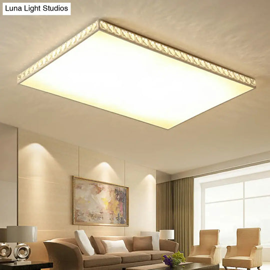 Minimalist White Geometric Flush Ceiling Light With Crystal Edge - Acrylic Led Mount Lamp /