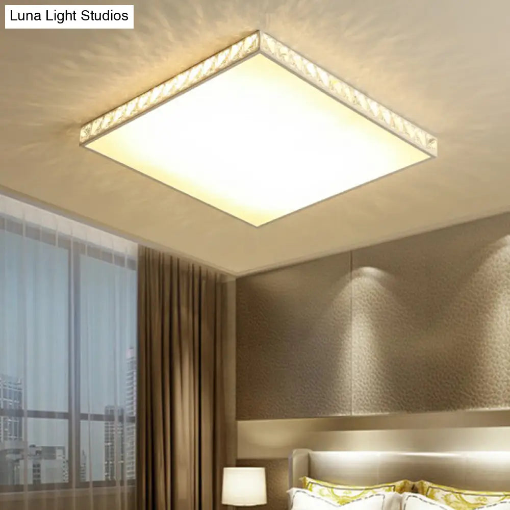 Minimalist White Geometric Flush Ceiling Light With Crystal Edge - Acrylic Led Mount Lamp / Square