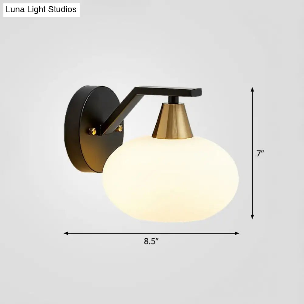 Minimalist White Glass Ellipse Wall Light Fixture - Single Black Sconce For Bedroom