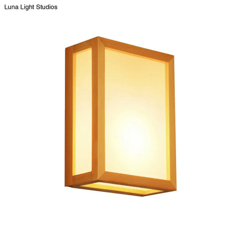 Minimalist White Glass Wall Sconce: Rectangular 2-Head Light With Wooden Frame - Ideal For Corridors