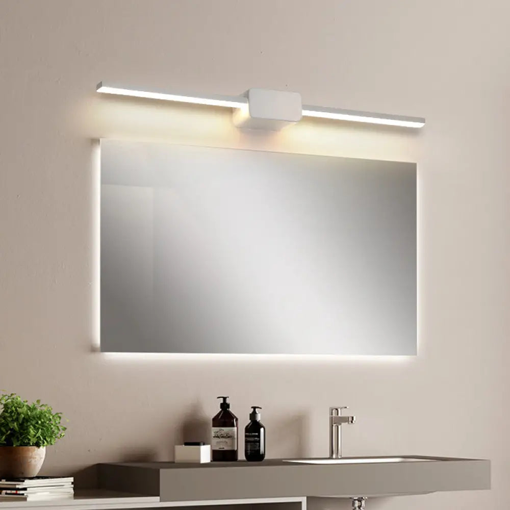 Minimalist White Iron Wall Sconce - Led Vanity Light In Warm/White 16/ 23.5/ 31.5 Inches Long
