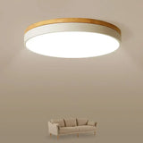 Minimalist White Led Acrylic Flushmount Ceiling Light With Wood Canopy - 12’/16’/19.5’