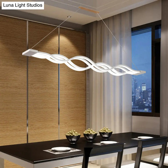 Minimalist White Led Acrylic Pendant Lamp: Wavy Suspended Lighting Fixture For Table