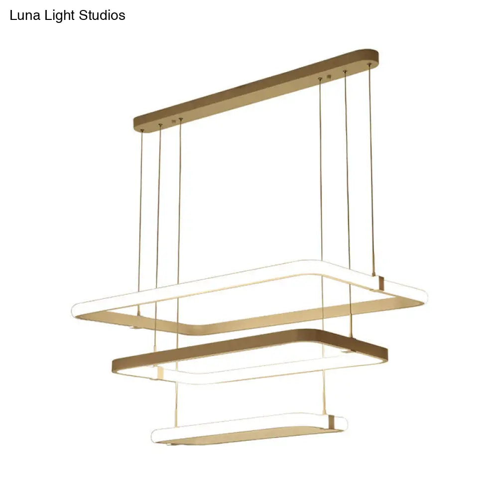 Minimalist White Led Pendant Light Kit - Rectangle Metal Chandelier Warm/White
