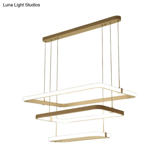 Minimalist White Led Pendant Light Kit - Rectangle Metal Chandelier Warm/White