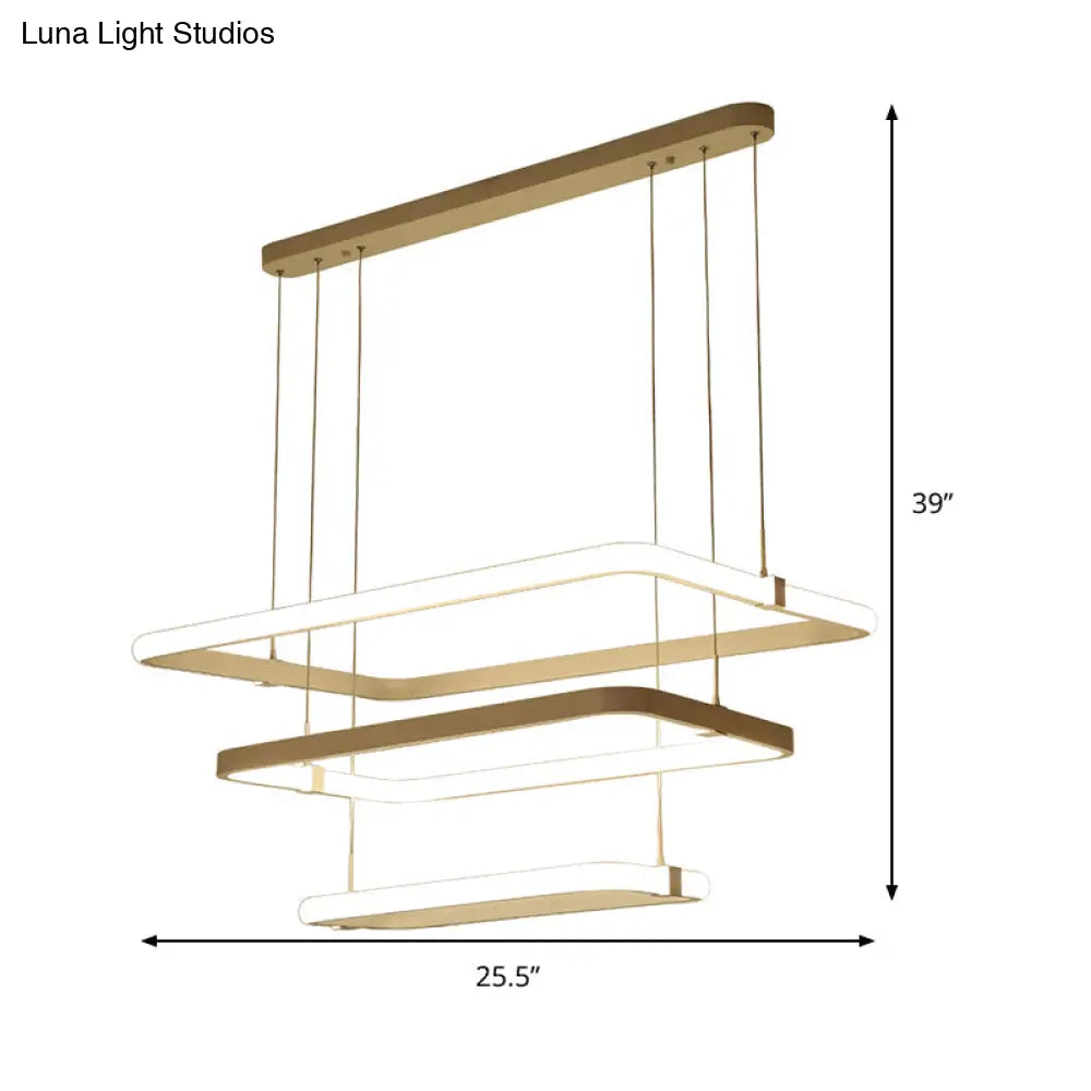 Minimalist White Led Pendant Light Kit - Rectangle Metal Hanging Chandelier With Warm/White
