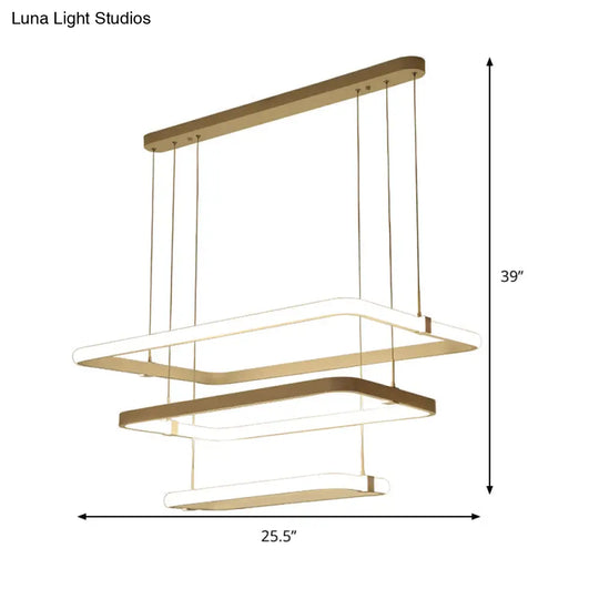 Minimalist White Led Pendant Light Kit - Rectangle Metal Hanging Chandelier With Warm/White