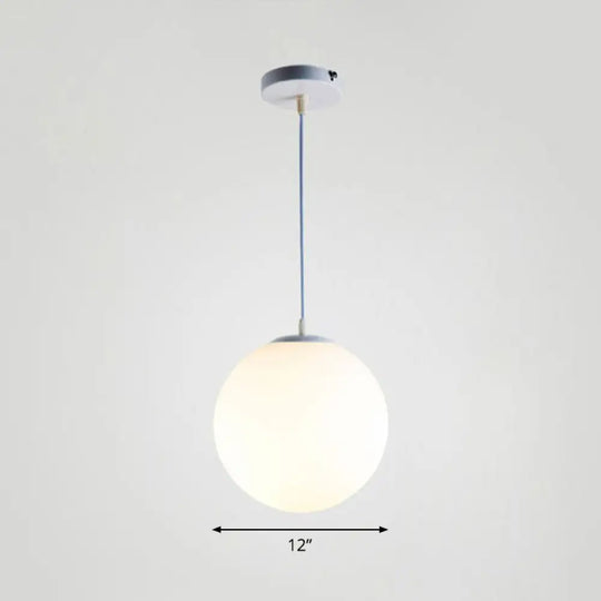 Minimalist White Sphere Opal Glass Ceiling Lamp For Single Restaurant / 12’