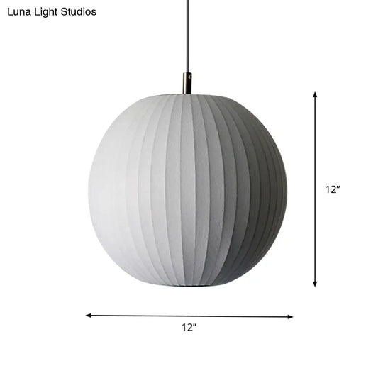 Minimalist White Sphere Pendant Light For Dining Room - 12’/16’ Wide Fabric Fixture