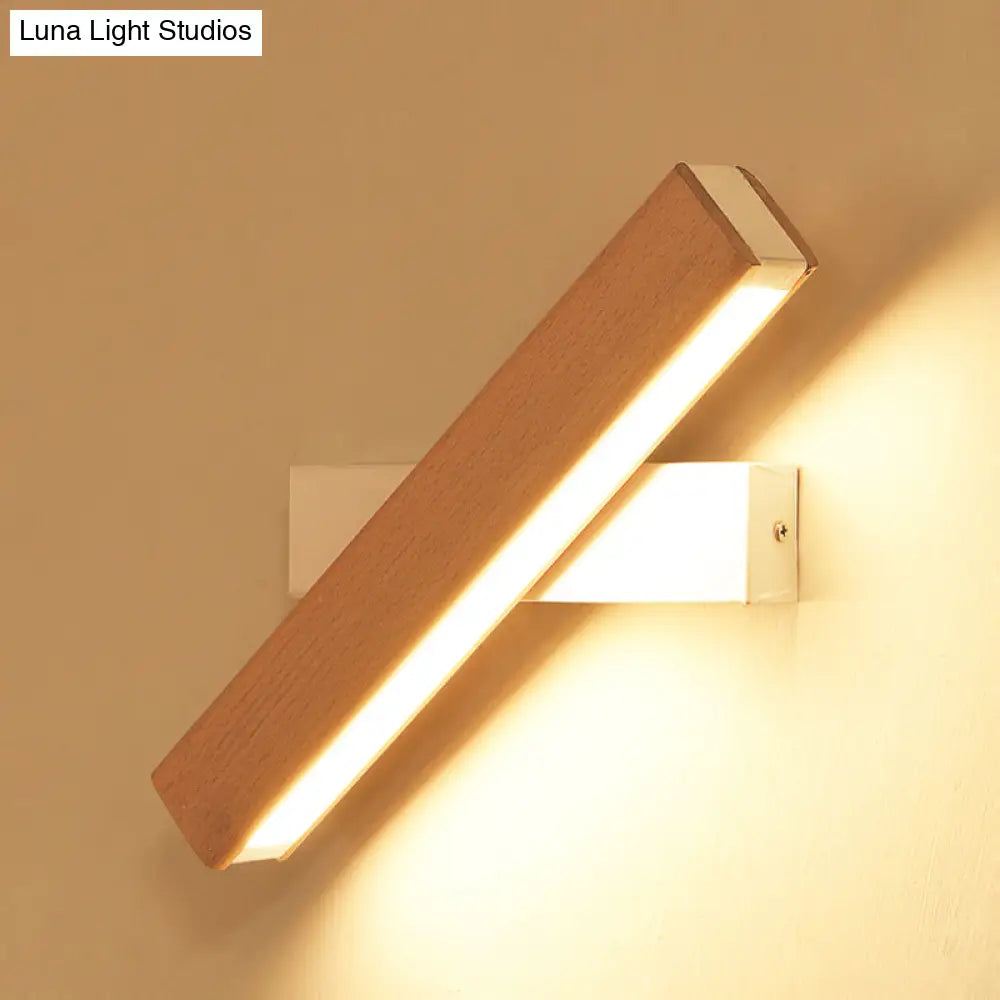 Minimalist Wood Bedside Wall Lamp - Rotating Rectangle Design Led 8.5/12 Width
