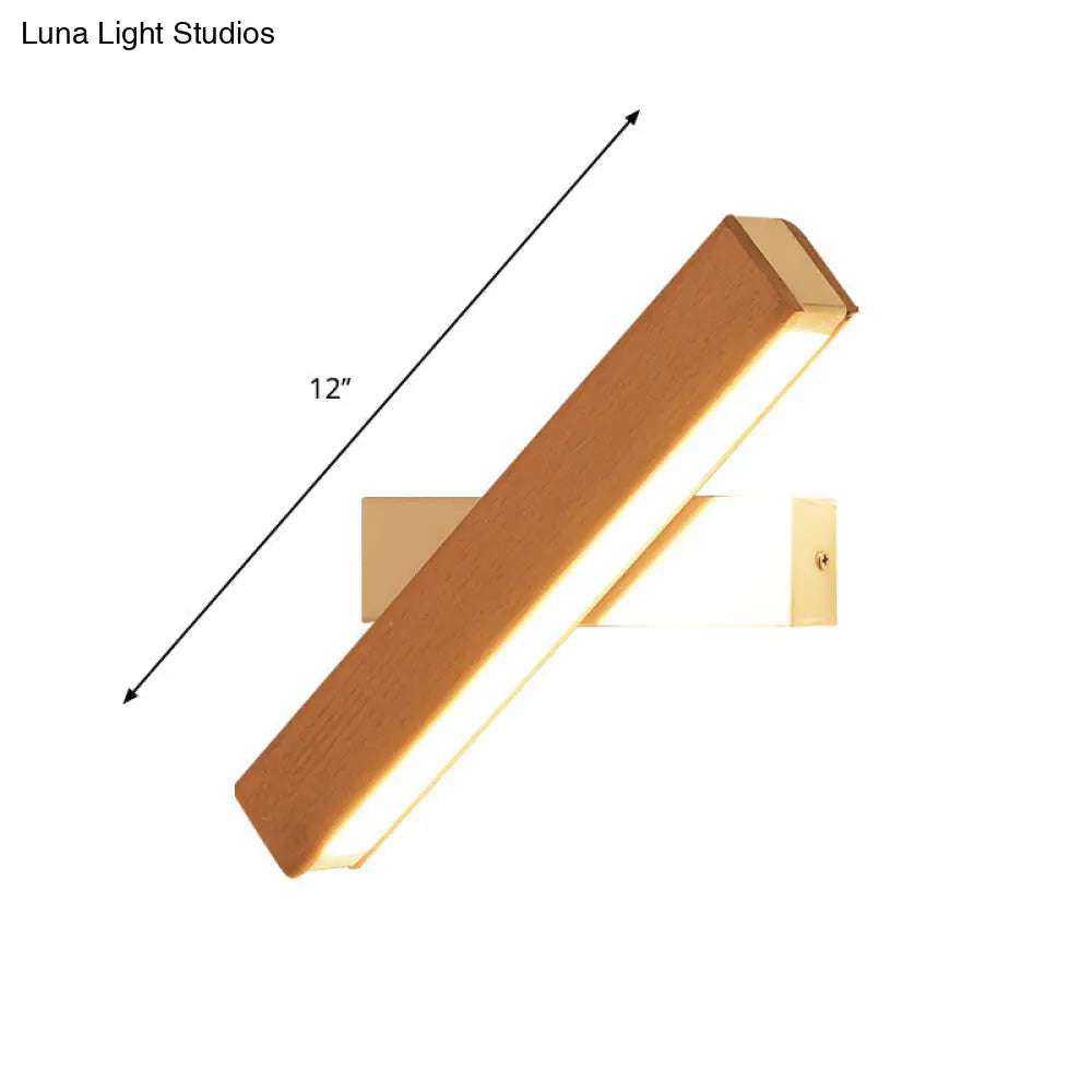 Minimalist Wood Bedside Wall Lamp - Rotating Rectangle Design Led 8.5/12 Width