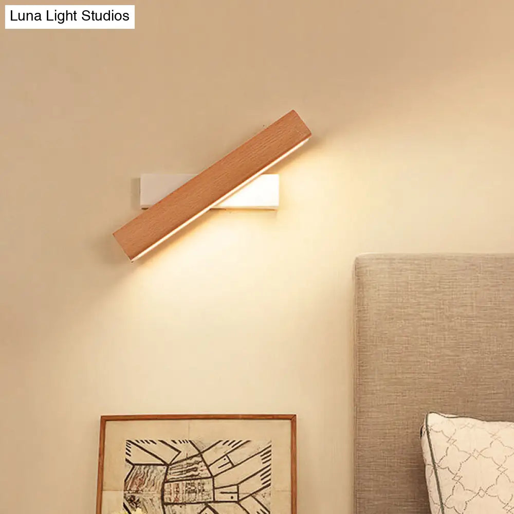 Minimalist Wood Bedside Wall Lamp - Rotating Rectangle Design Led 8.5/12 Width