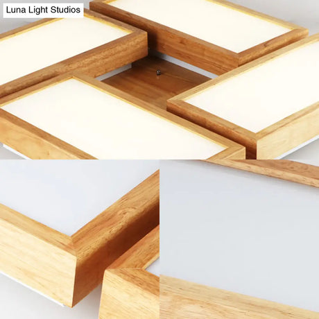 Minimalist Wood Ceiling Mounted Light With Acrylic Diffuser - Beige Rectangle Shape 1/4 Lights