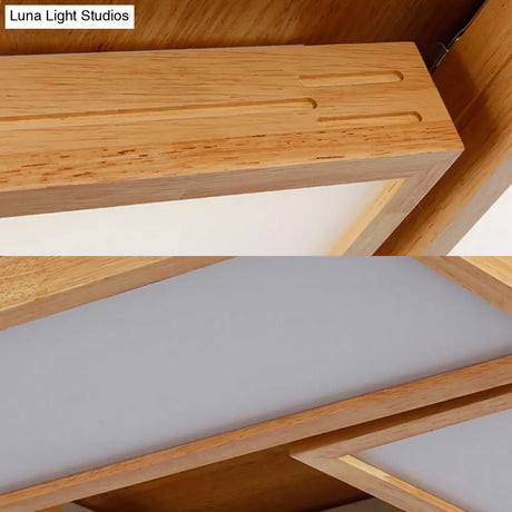 Minimalist Wood Ceiling Mounted Light With Acrylic Diffuser - Beige Rectangle Shape 1/4 Lights