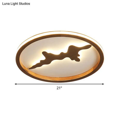 Minimalist Wood Circle Ceiling Light Dark Brown/Light Brown Led Flush Fixture - 17’/21’/25’ Wide