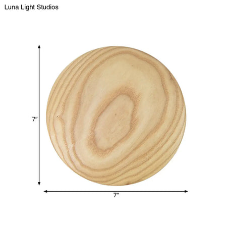 Minimalist Wood Circle Wall Sconce With Led Lighting: 5/7 Width For Parlor In Beige