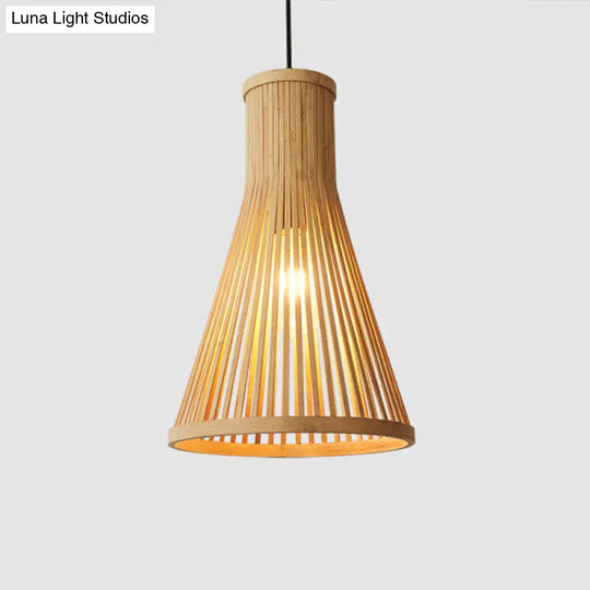 Minimalist Wood Drop Pendant Ceiling Light With Bamboo Cone Shade
