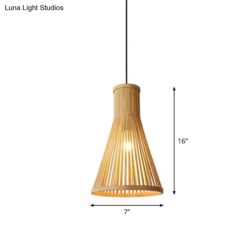 Minimalist Wood Drop Pendant Ceiling Light With Bamboo Cone Shade